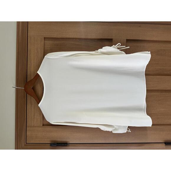NWT Lafayette 148 100% Silk Ruched Sleeves Blouse in Cloud Ivory Women’s Medium - Picture 6 of 10